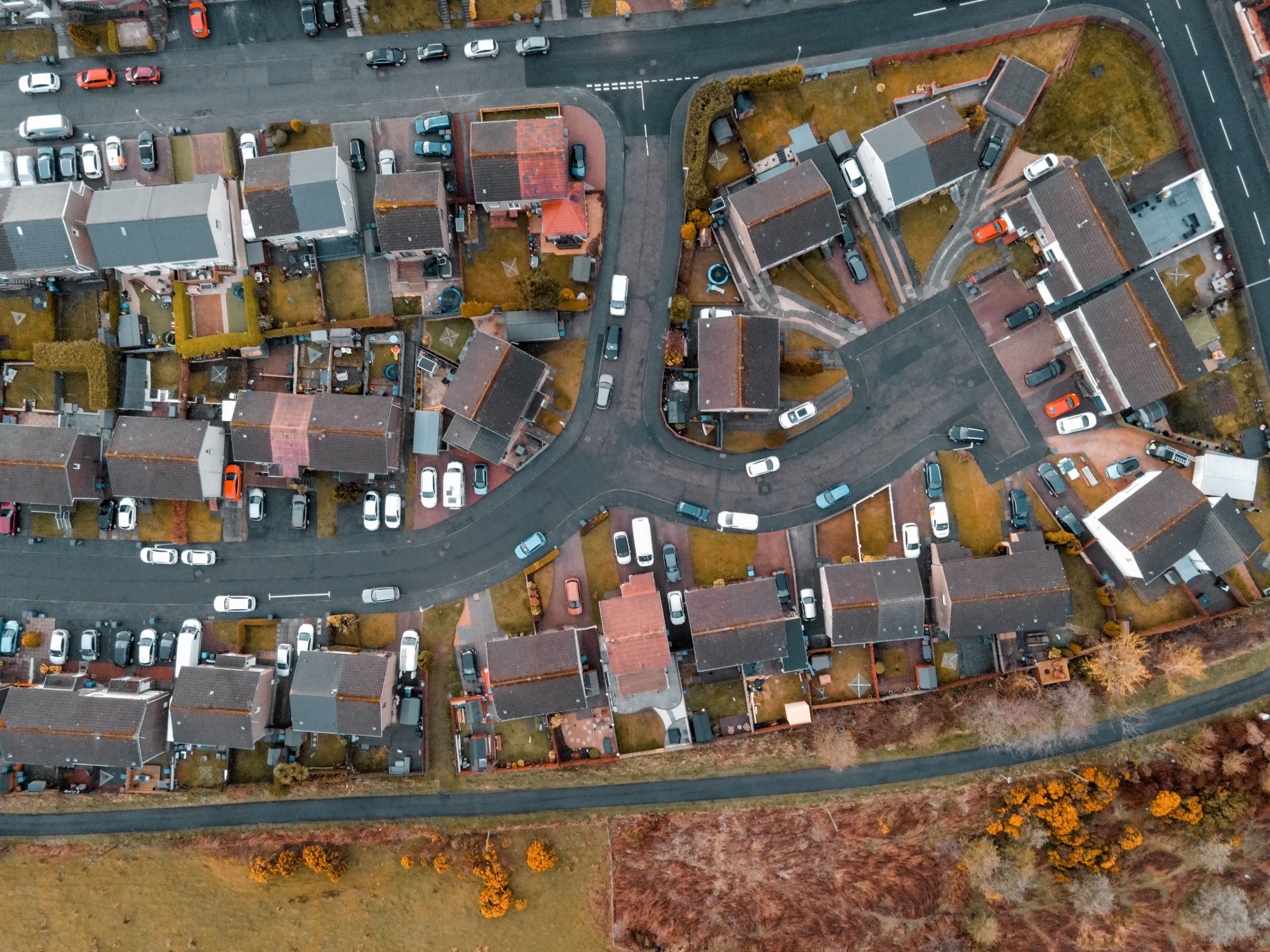 Aerial view of a residential neighborhood